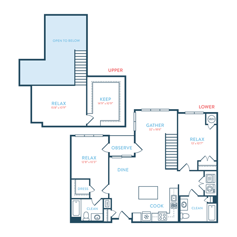 Floor plan for 2 beds, 2 baths, 1529 sqft